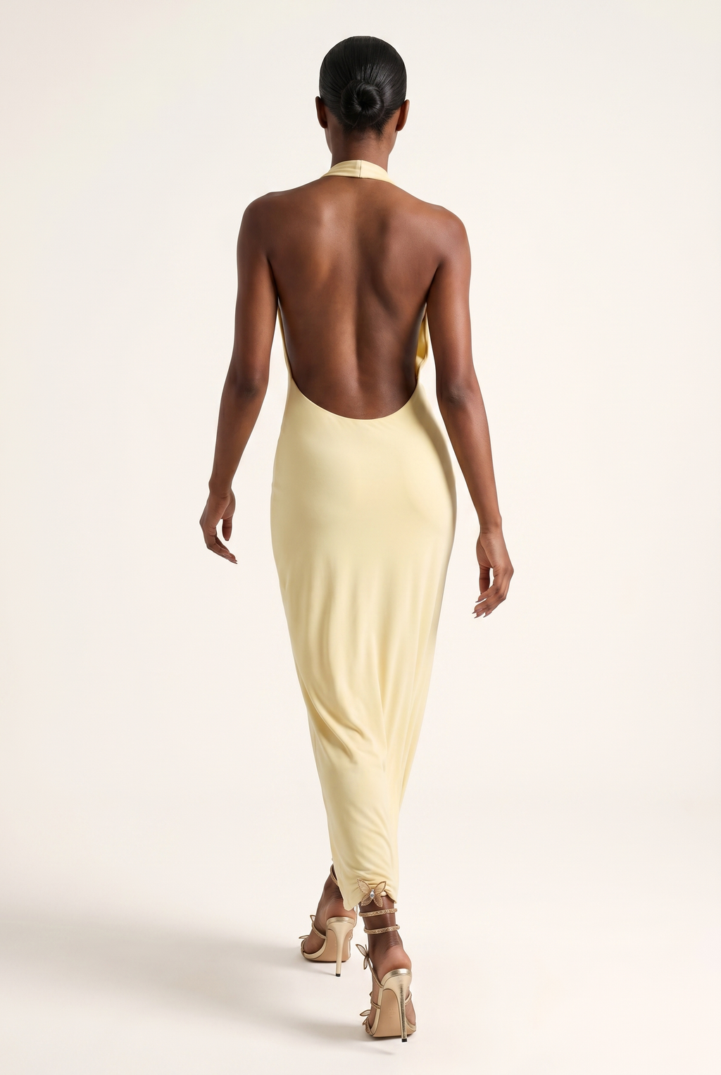A&A Astraelle Halter Draped Backless Maxi Dress