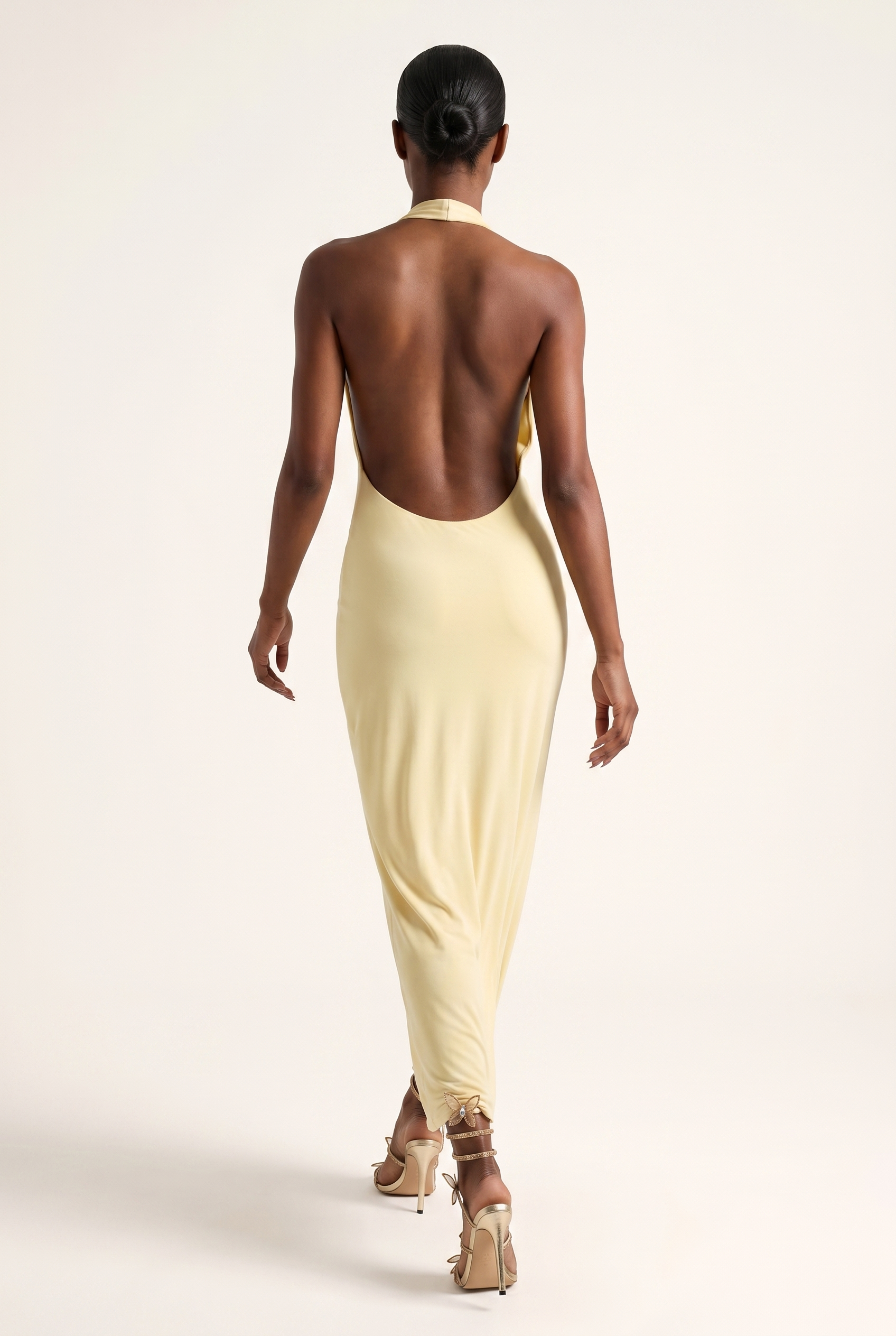 A&A Astraelle Halter Draped Backless Maxi Dress