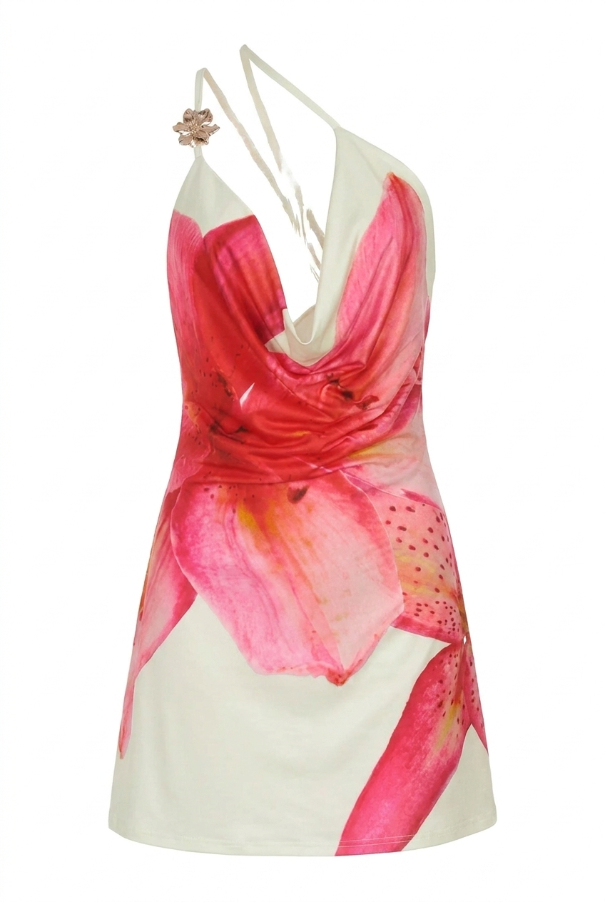 A&A Rhea One Shoulder Flower Print Mini Dress