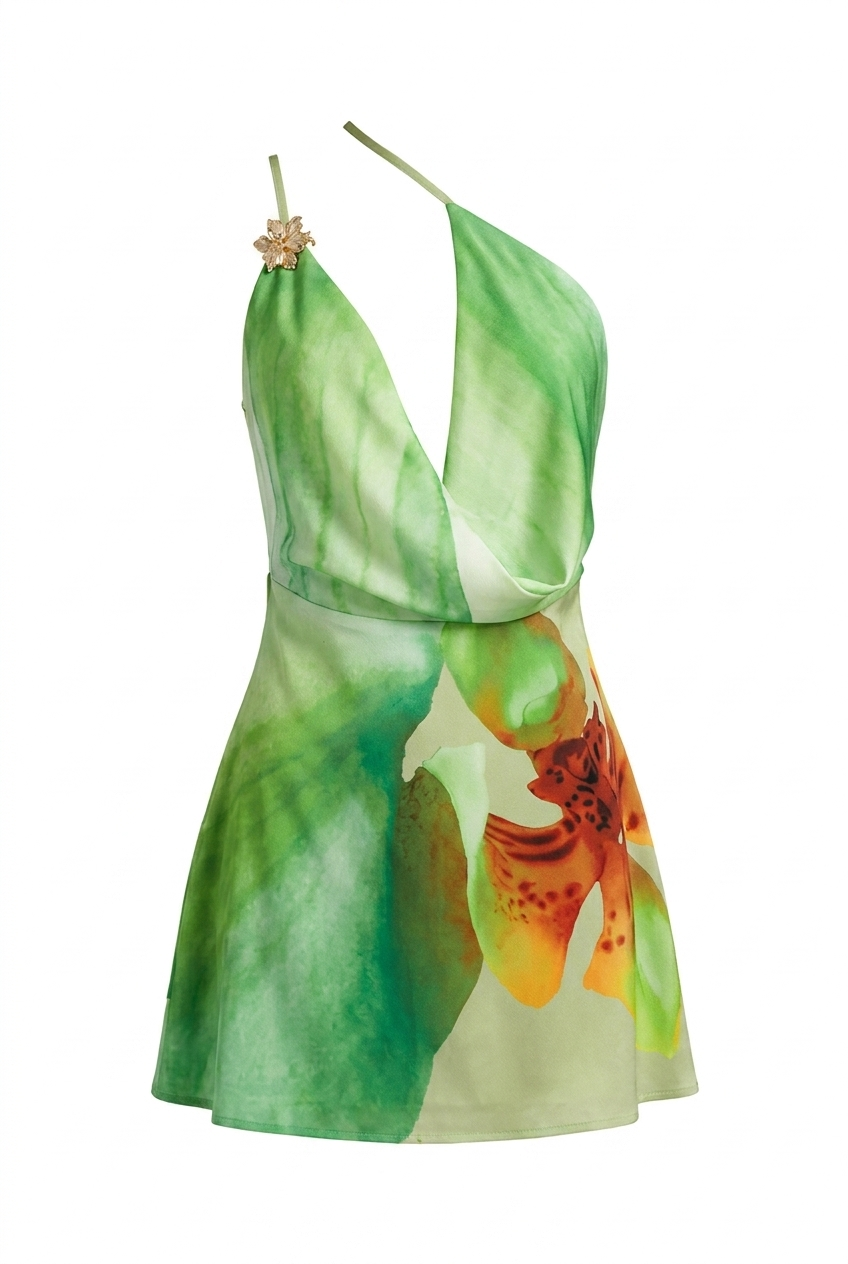 A&A Rhea One Shoulder Flower Print Mini Dress