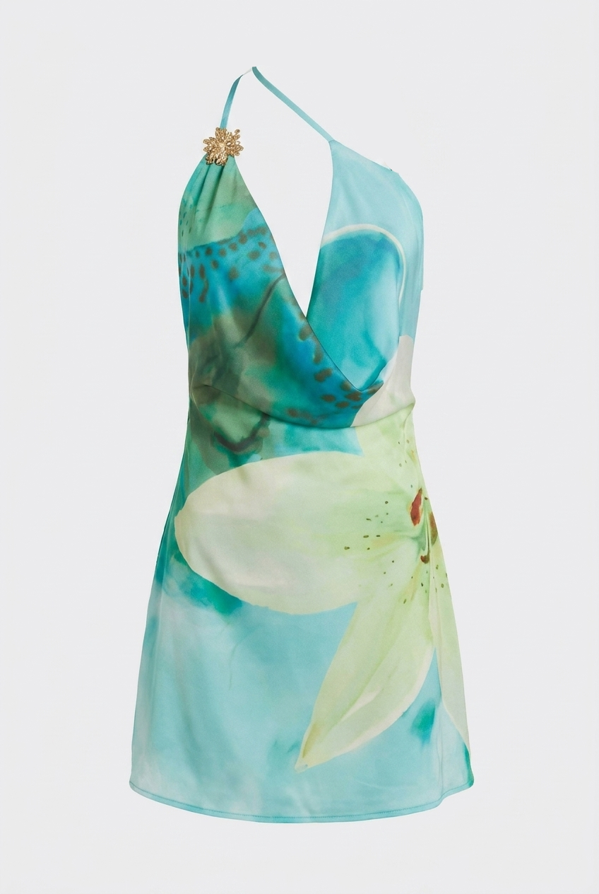 A&A Rhea One Shoulder Flower Print Mini Dress
