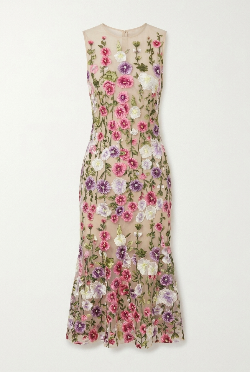 A&A Amalfi Floral Embroidery A-Line Midi Dress