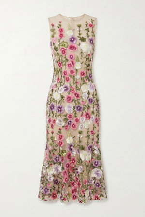 A&A Amalfi Floral Embroidery A-Line Midi Dress
