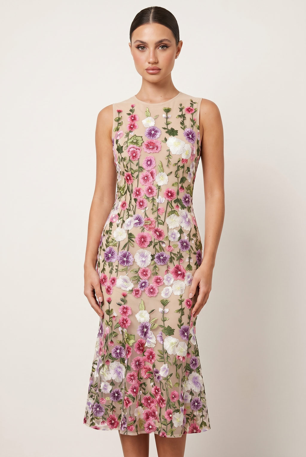 A&A Amalfi Floral Embroidery A-Line Midi Dress