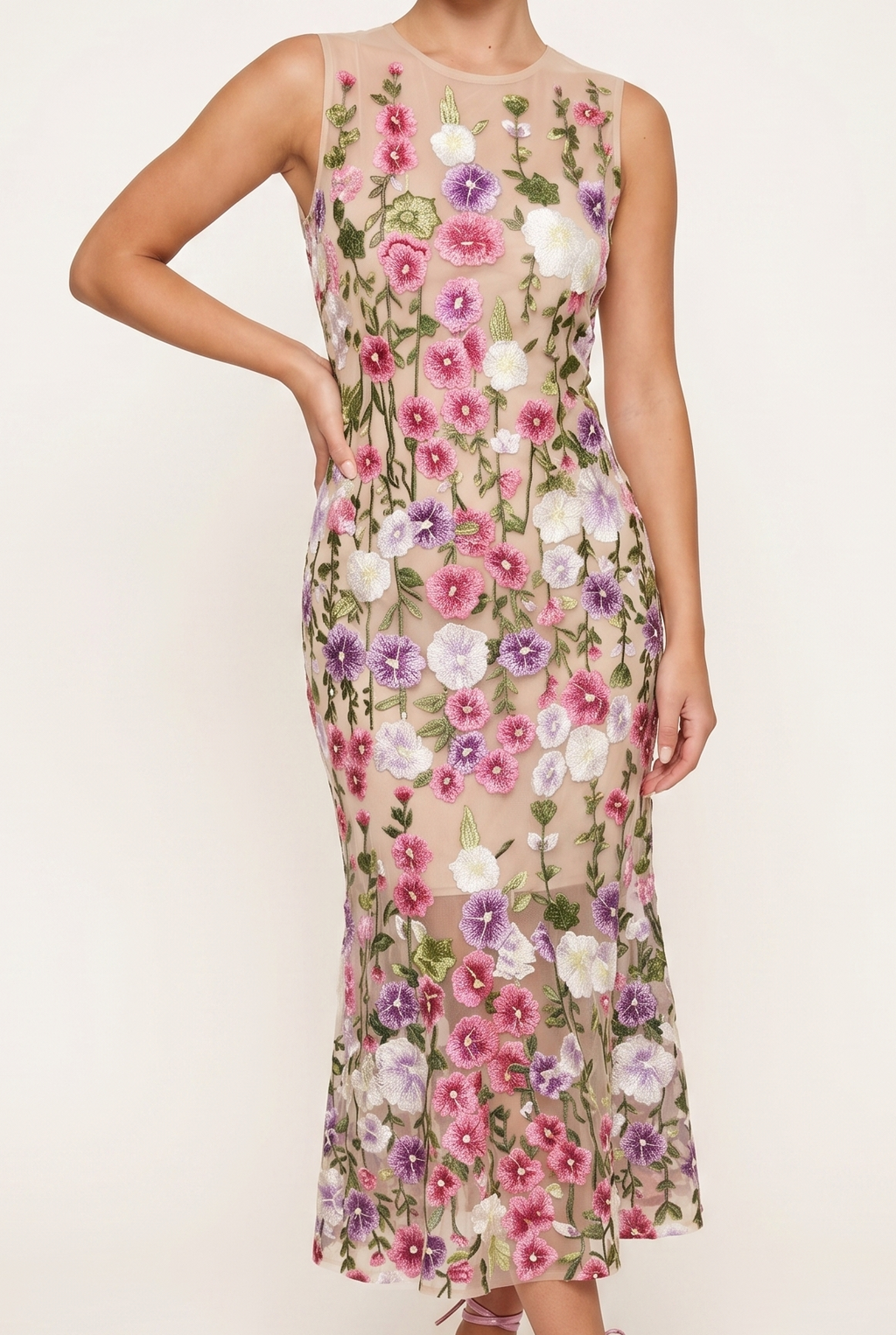 A&A Amalfi Floral Embroidery A-Line Midi Dress