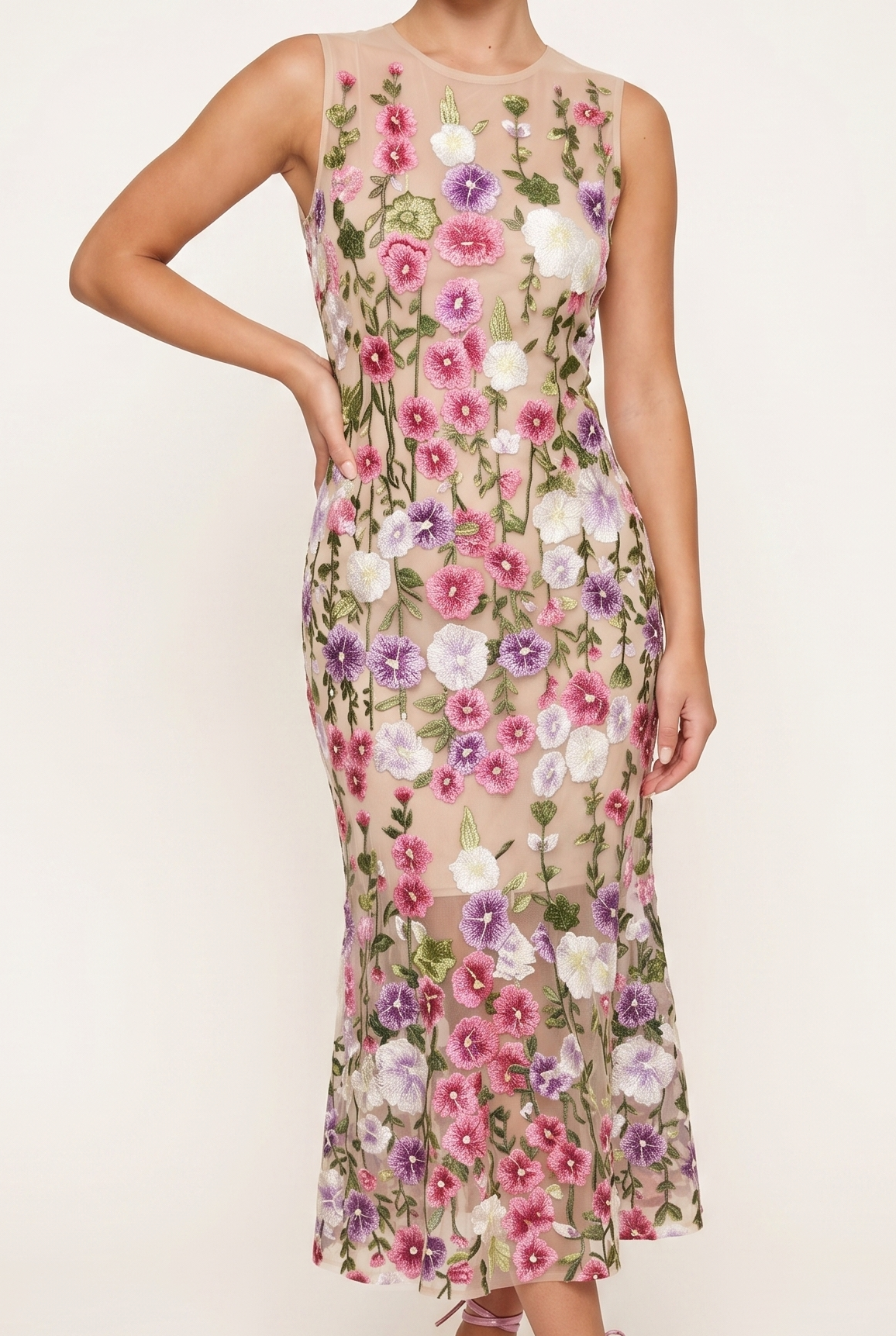A&A Amalfi Floral Embroidery A-Line Midi Dress