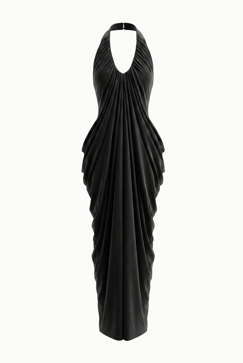 A&A Solene Pleated Halter Maxi Dress