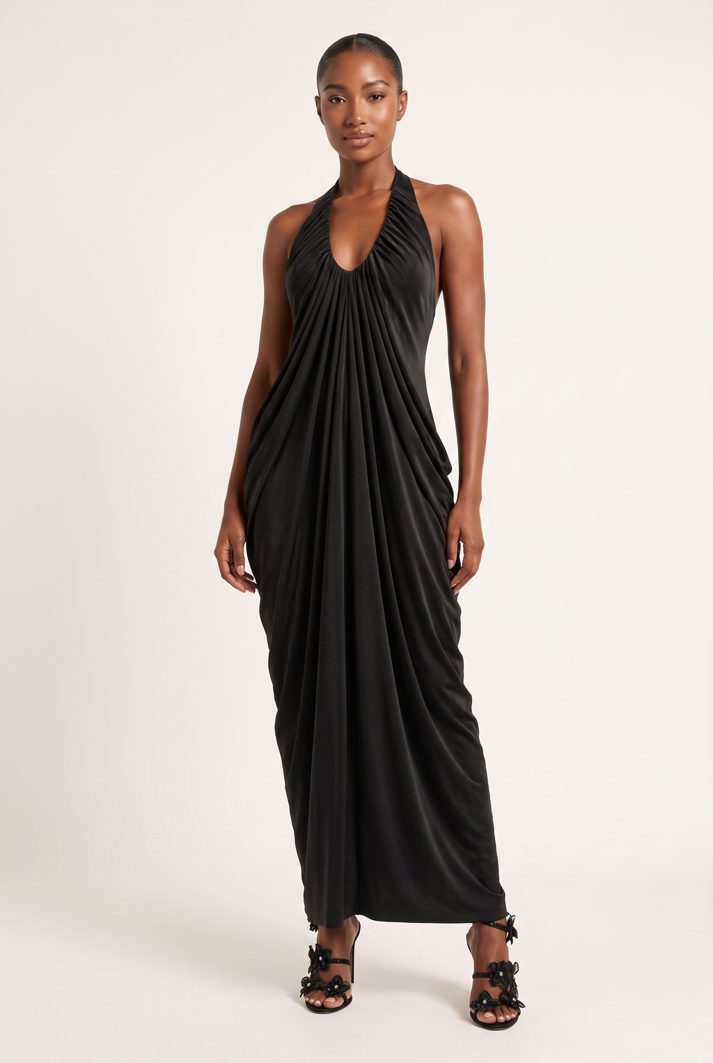 A&A Solene Pleated Halter Maxi Dress