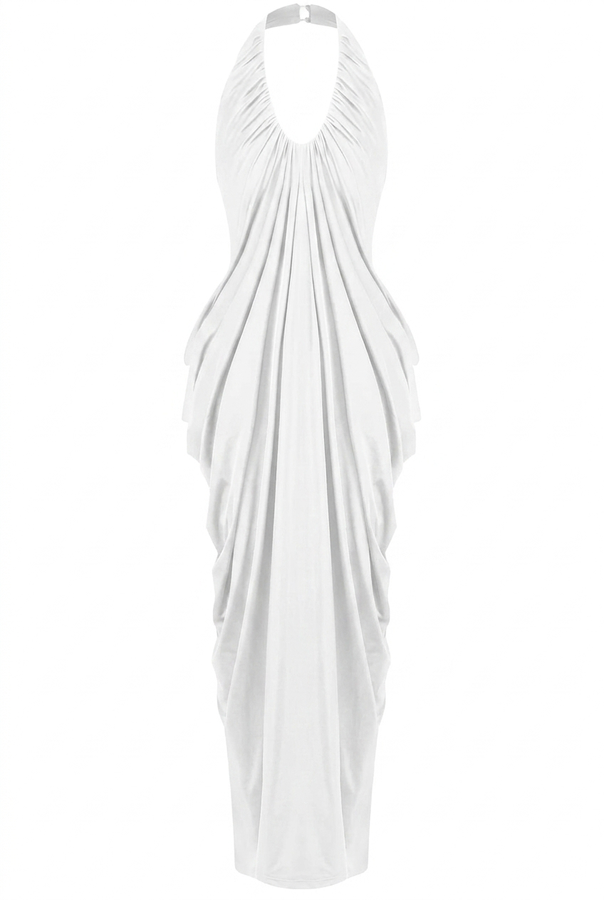 A&A Solene Pleated Halter Maxi Dress