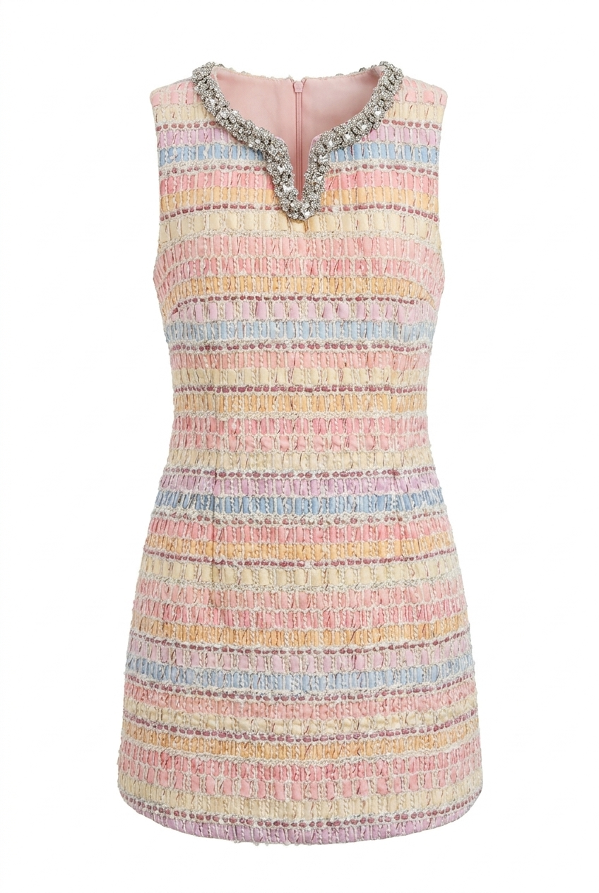 A&A Solana Tweed Diamante Collar Mini Dress