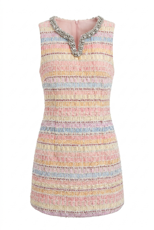 A&A Solana Tweed Diamante Collar Mini Dress