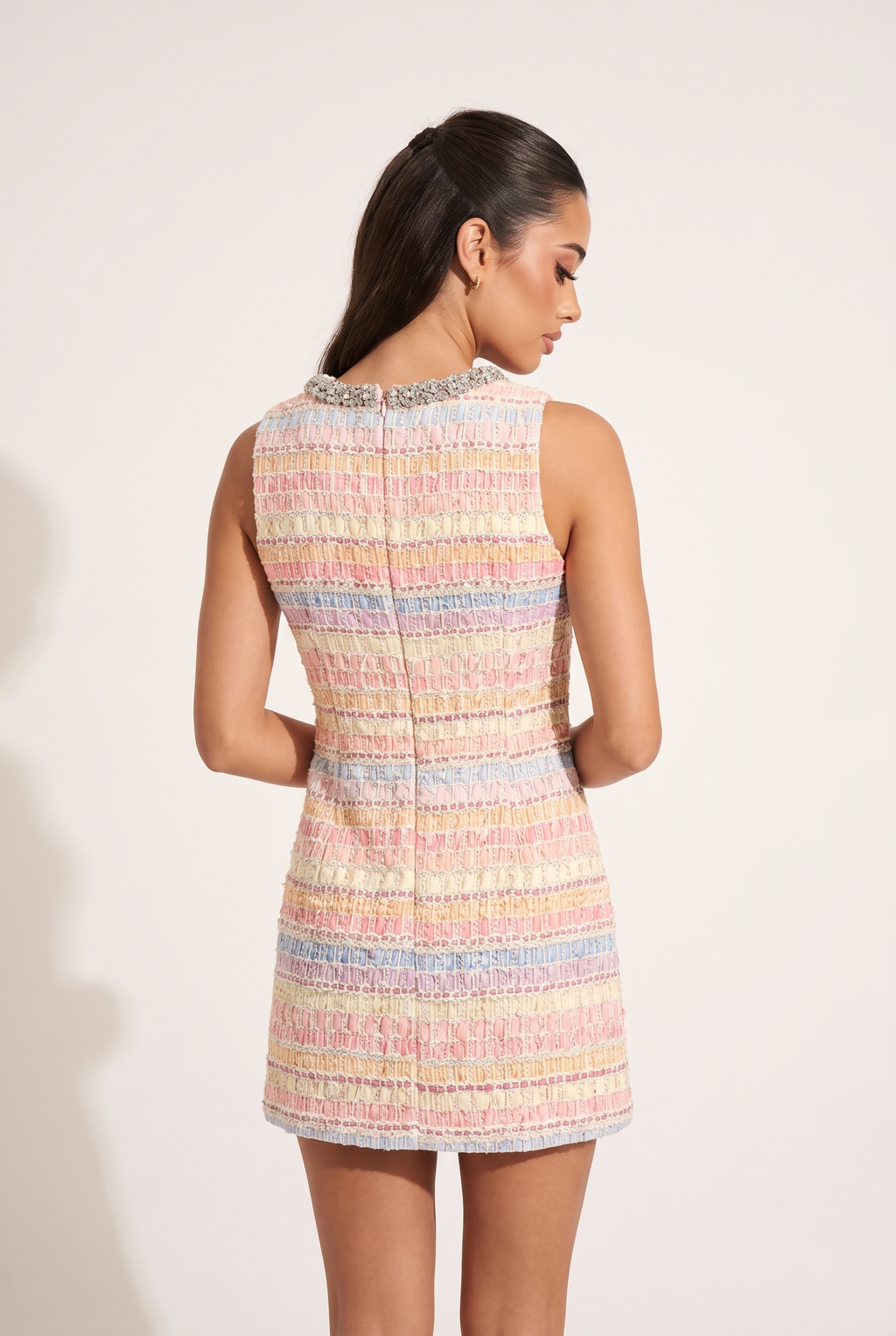A&A Solana Tweed Diamante Collar Mini Dress