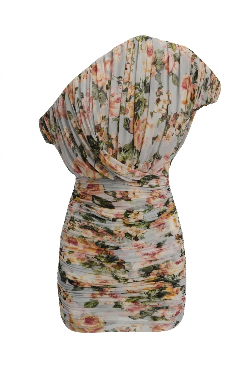 A&A Soleil One Shoulder Ruched Mini Dress