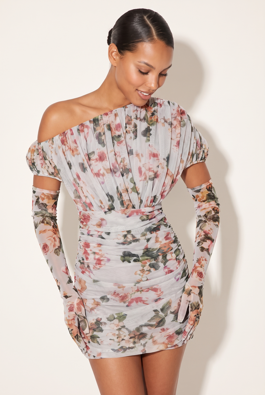 A&A Soleil One Shoulder Ruched Mini Dress