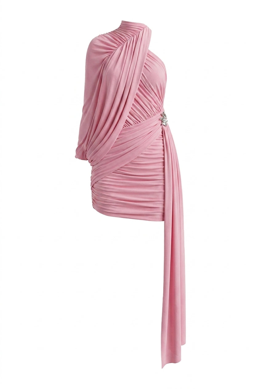 A&A Nerina One Shoulder Draped Mini Dress