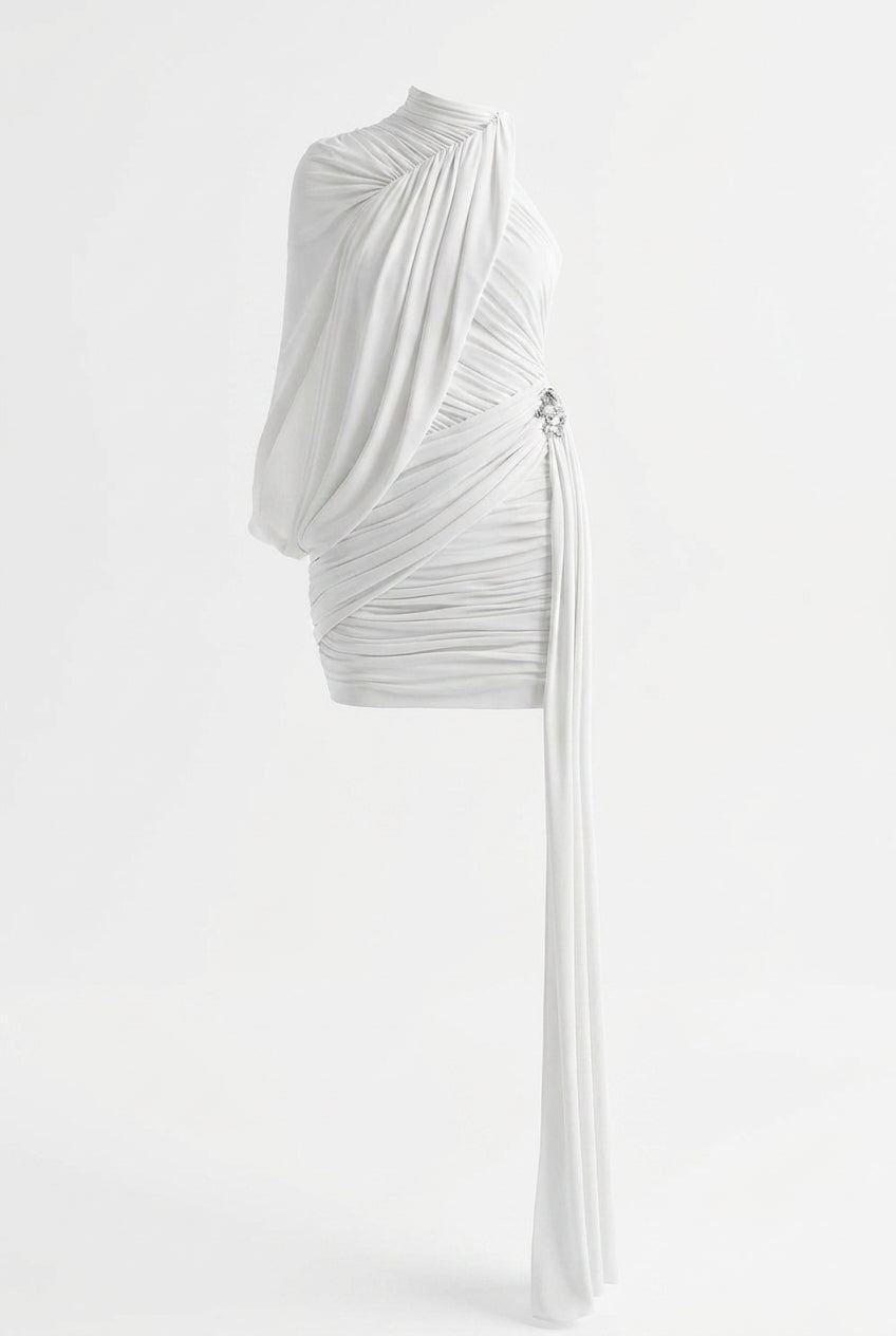 A&A Nerina One Shoulder Draped Mini Dress