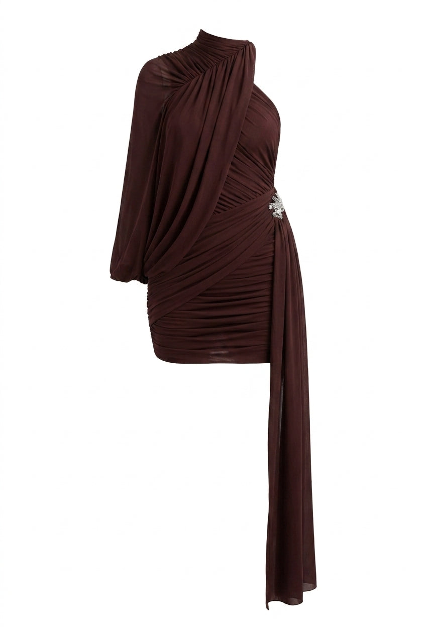 A&A Nerina One Shoulder Draped Mini Dress