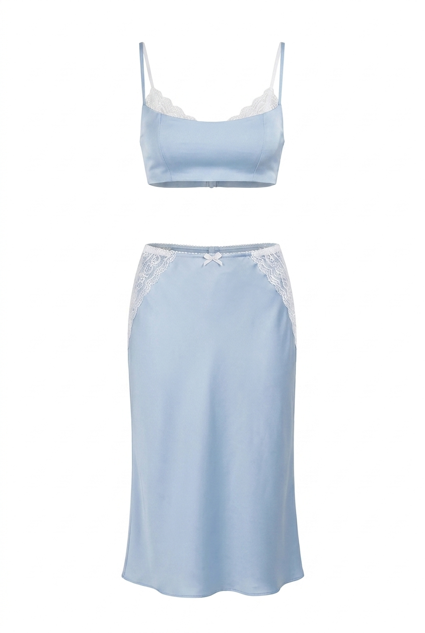 A&A Sorella Satin Crop Top & Midi Slip Skirt Set