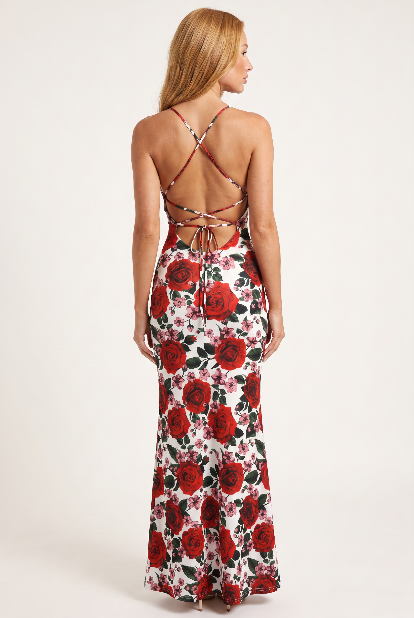 A&A Capria Bodycon Lace Up Backless Maxi Dress