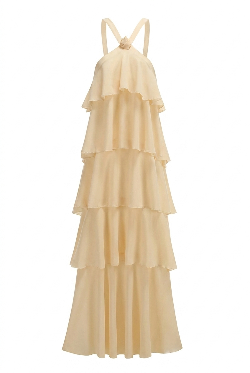 A&A Miramar Halter Neck Ruffles Maxi Dress
