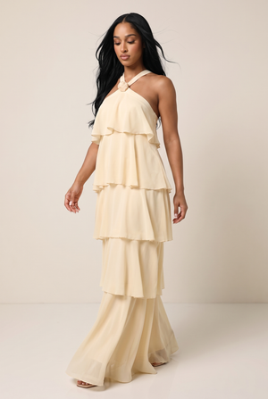 A&A Miramar Halter Neck Ruffles Maxi Dress