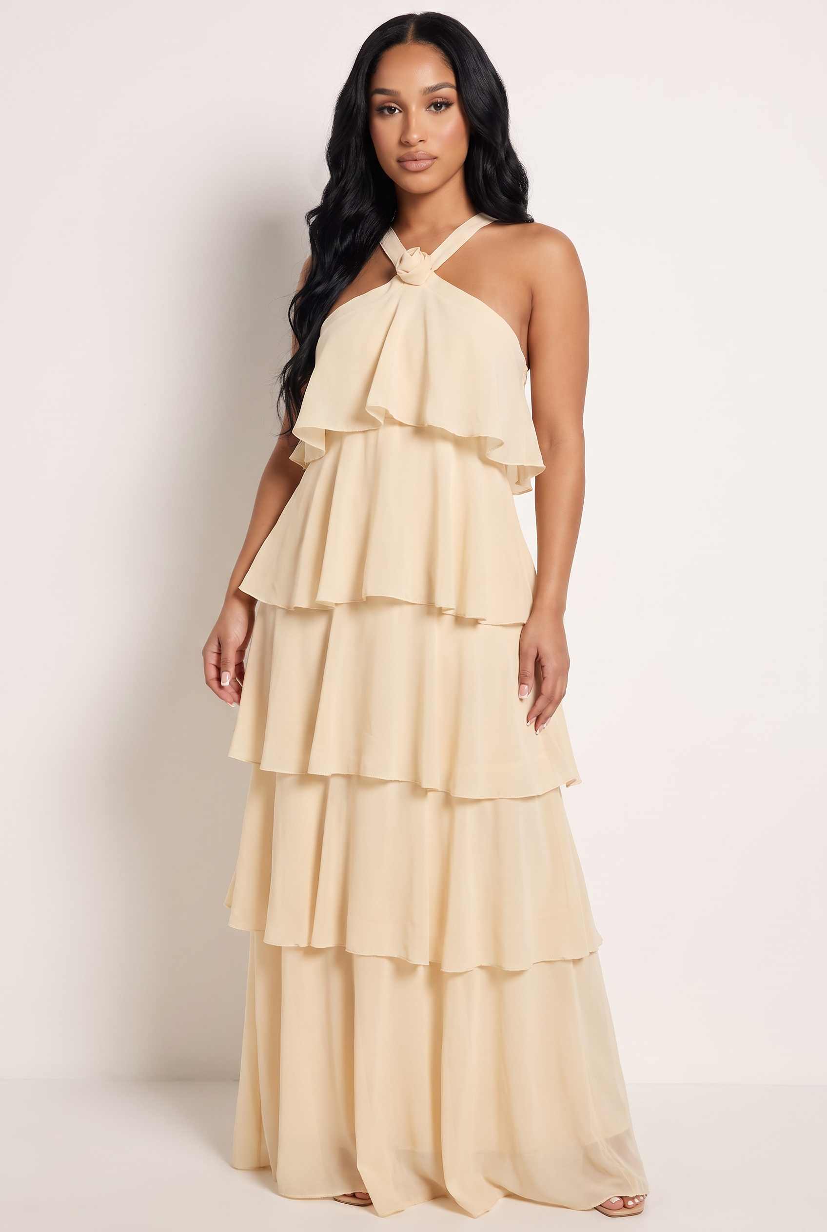 A&A Miramar Halter Neck Ruffles Maxi Dress
