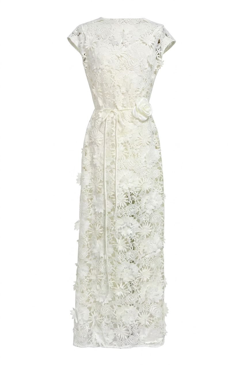 A&A Valencia Lace Floral Belted Maxi Dress