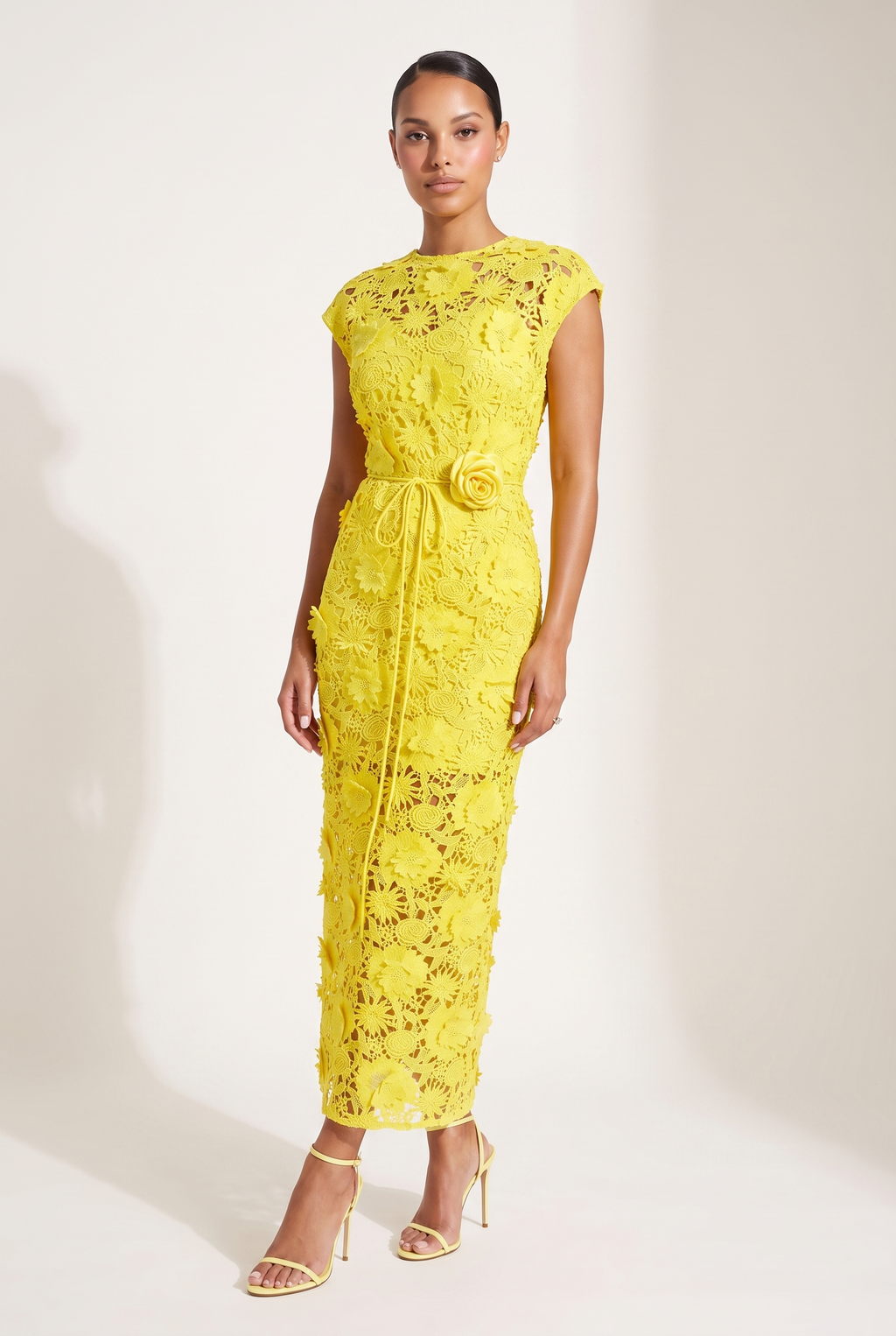 A&A Valencia Lace Floral Belted Maxi Dress
