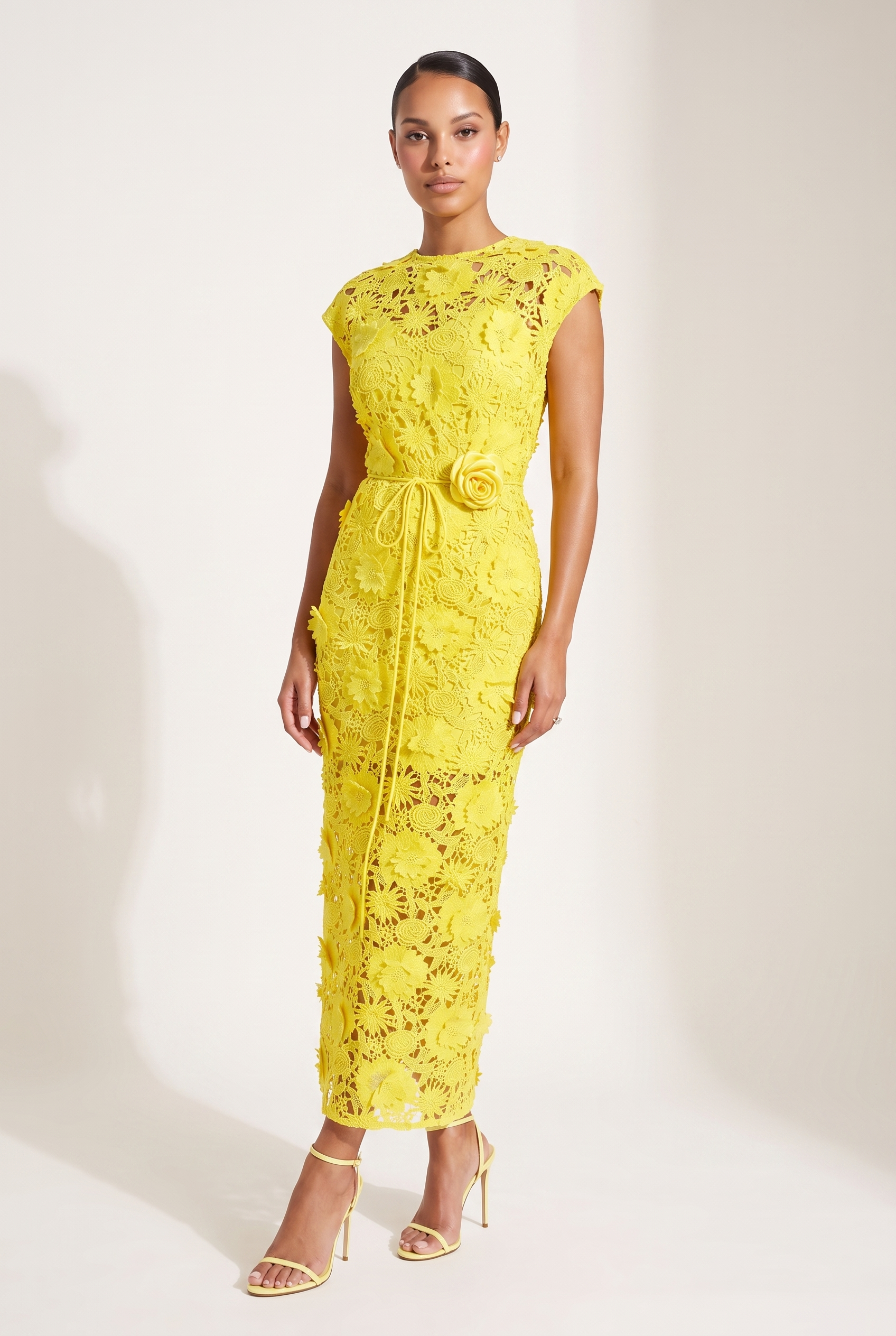 A&A Valencia Lace Floral Belted Maxi Dress