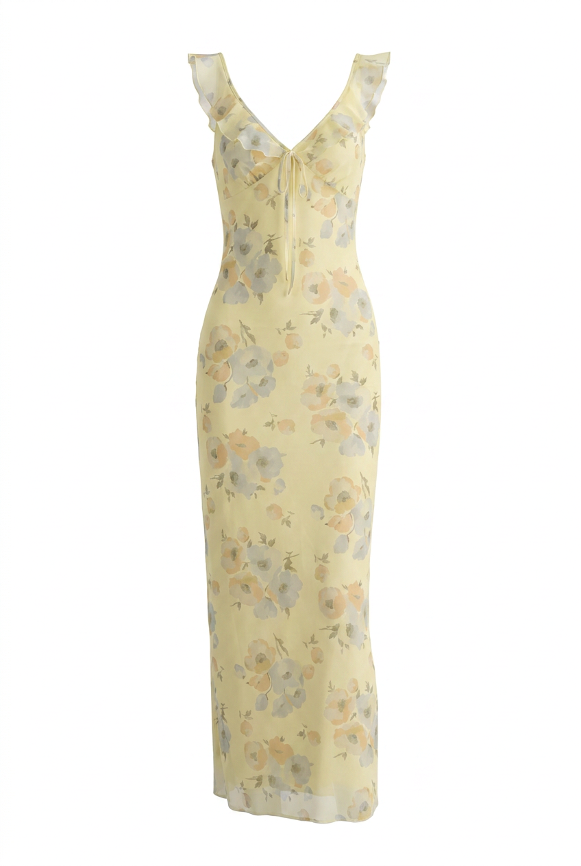 A&A Isola Floral Ruffle Bodycon Maxi Dress