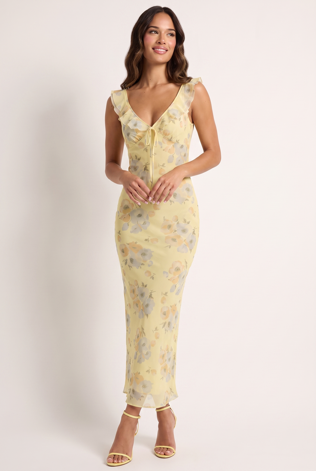 A&A Isola Floral Ruffle Bodycon Maxi Dress