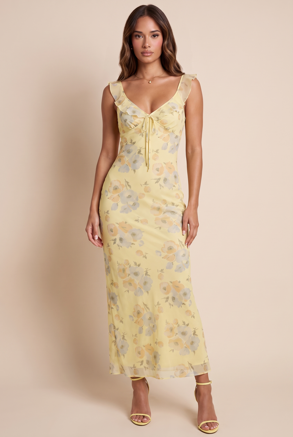 A&A Isola Floral Ruffle Bodycon Maxi Dress