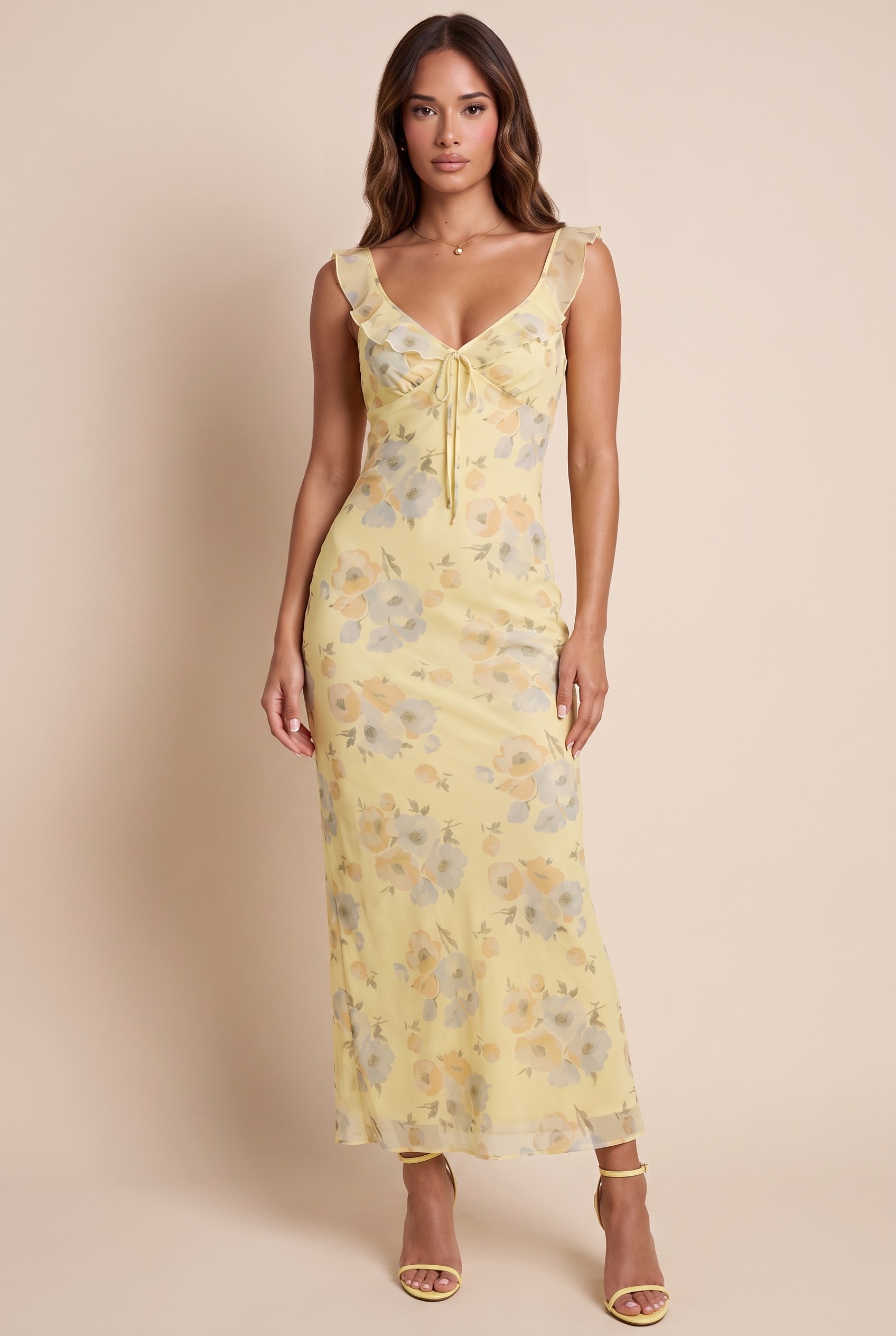 A&A Isola Floral Ruffle Bodycon Maxi Dress