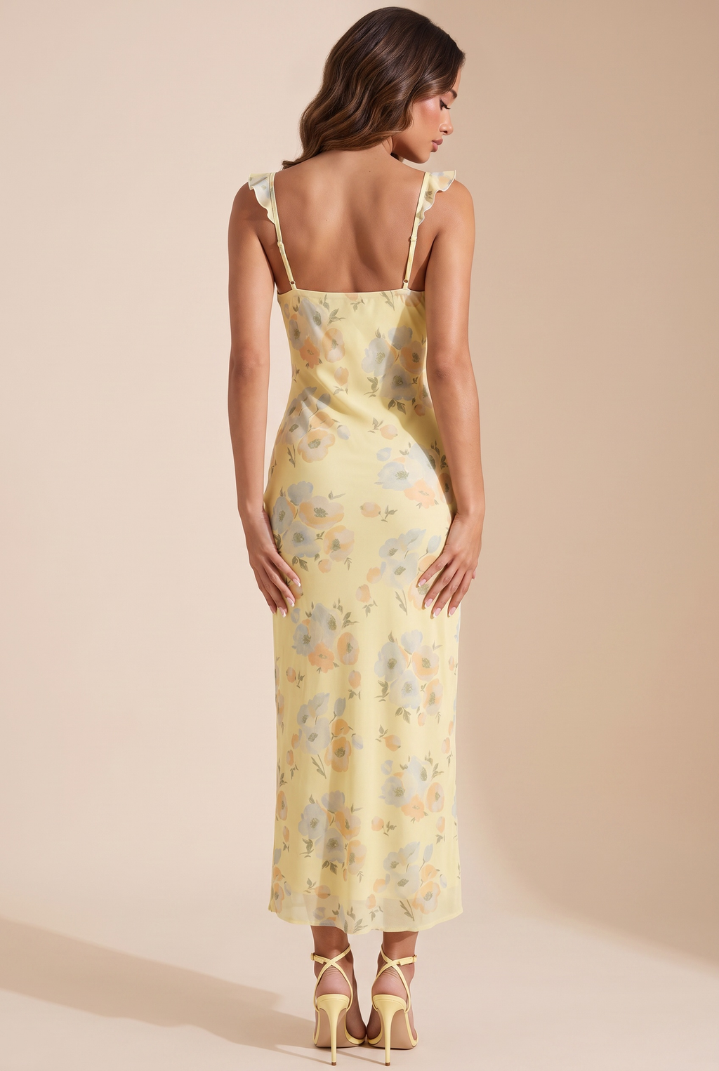 A&A Isola Floral Ruffle Bodycon Maxi Dress