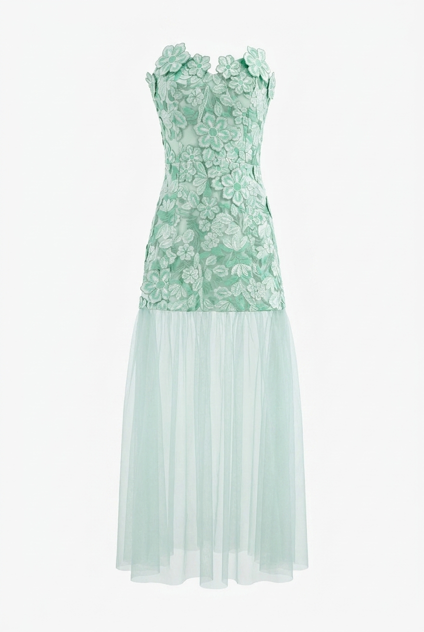 A&A Serena Floral Embroidered Mesh Maxi Dress