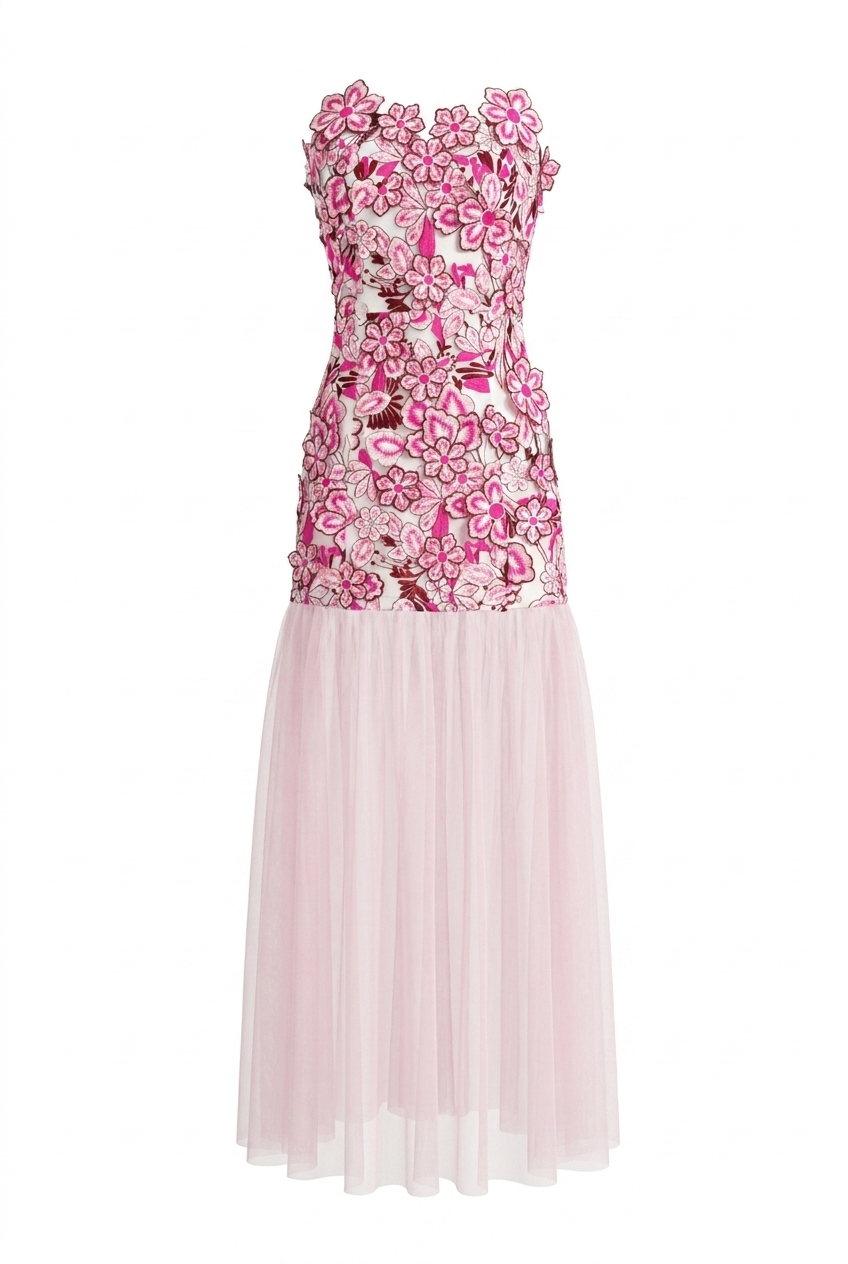 A&A Serena Floral Embroidered Mesh Maxi Dress