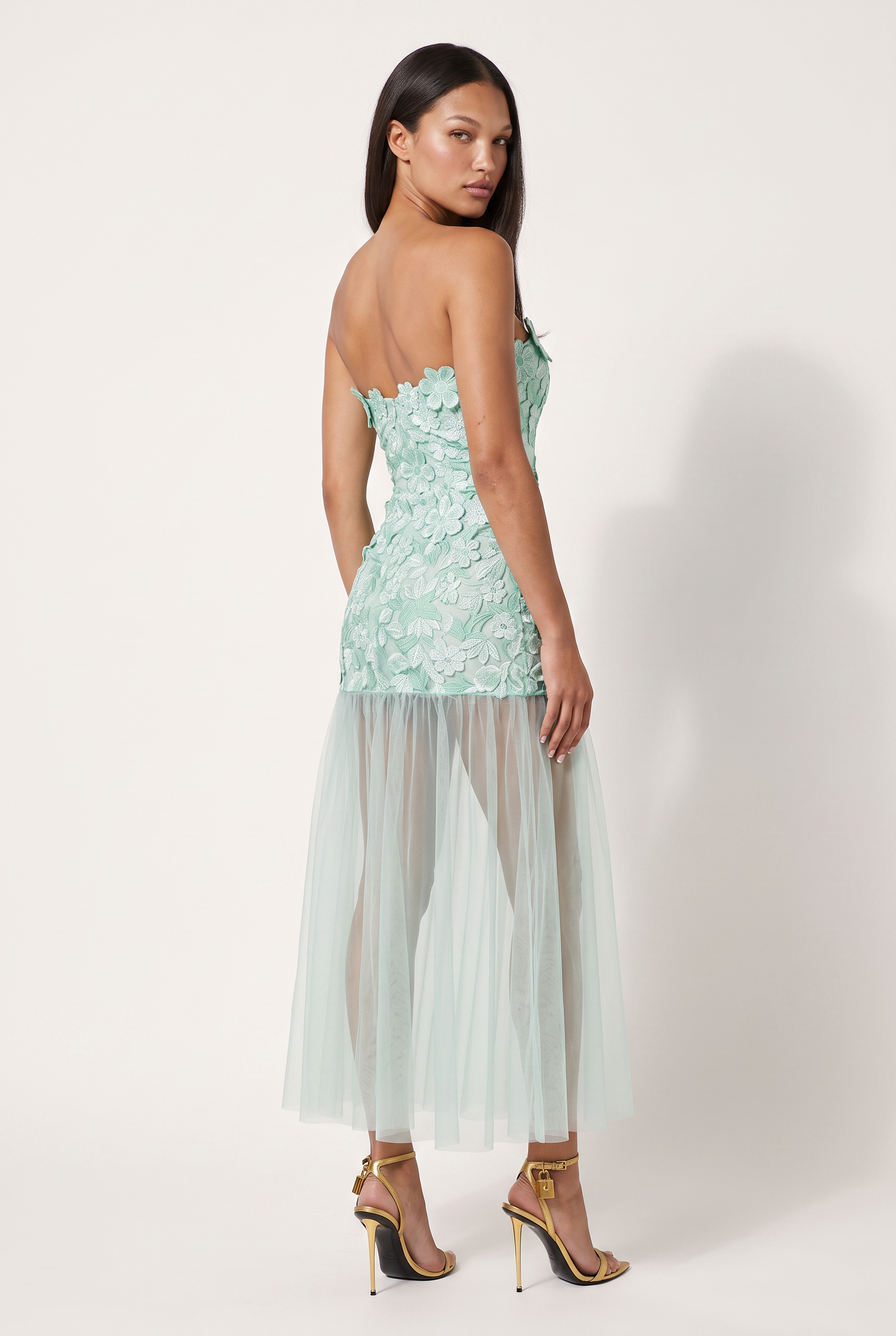 A&A Serena Floral Embroidered Mesh Maxi Dress