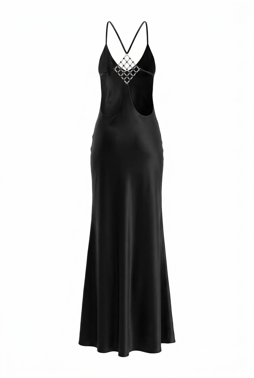 A&A Danira Crystal Backless Satin Maxi Dress