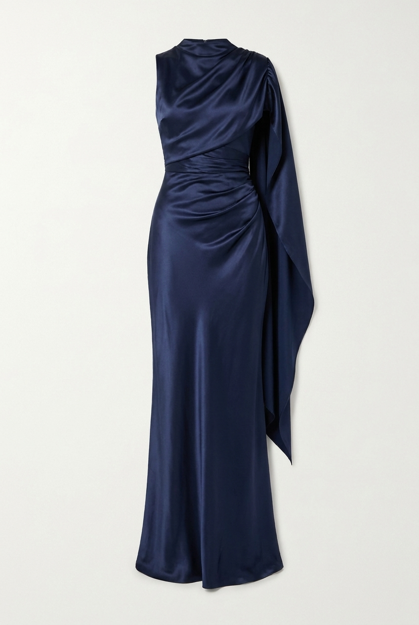 A&A Isolde Satin Mermaid Mock Neck Maxi Gown Dress