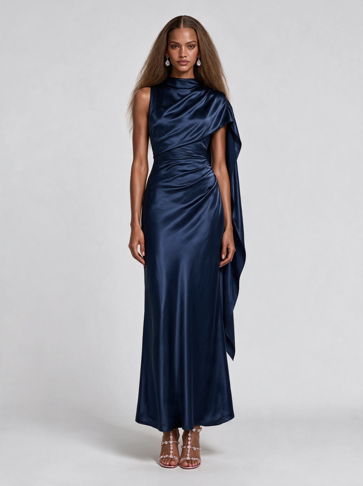 A&A Isolde Satin Mermaid Mock Neck Maxi Gown Dress