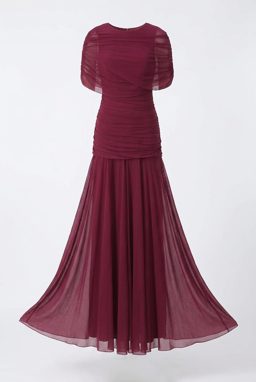 A&A Elowen Mesh Ruched Maxi Dress