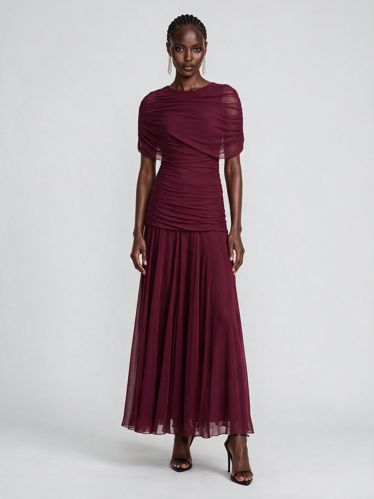 A&A Elowen Mesh Ruched Maxi Dress