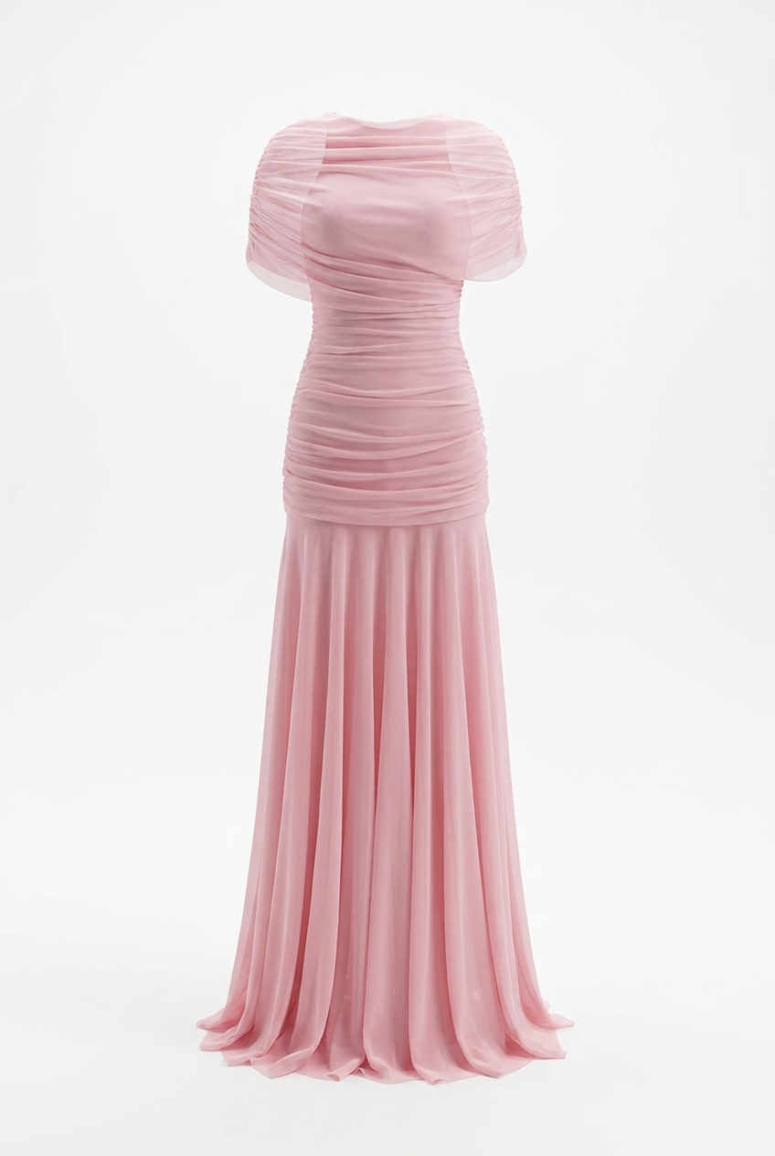 A&A Elowen Mesh Ruched Maxi Dress