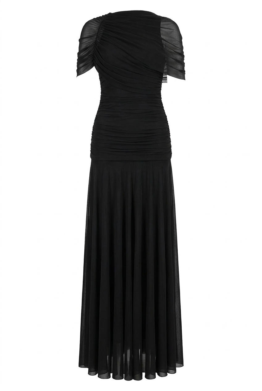 A&A Elowen Mesh Ruched Maxi Dress