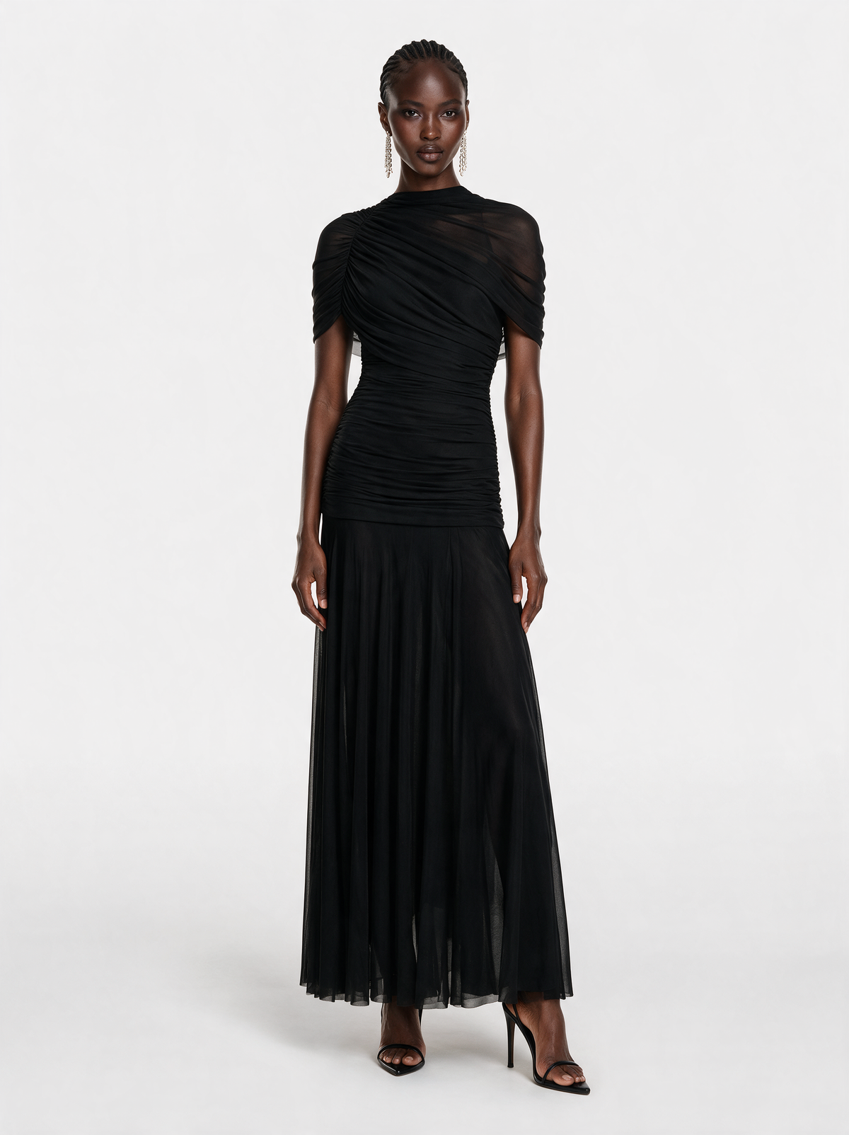 A&A Elowen Mesh Ruched Maxi Dress