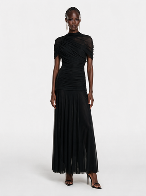 A&A Elowen Mesh Ruched Maxi Dress