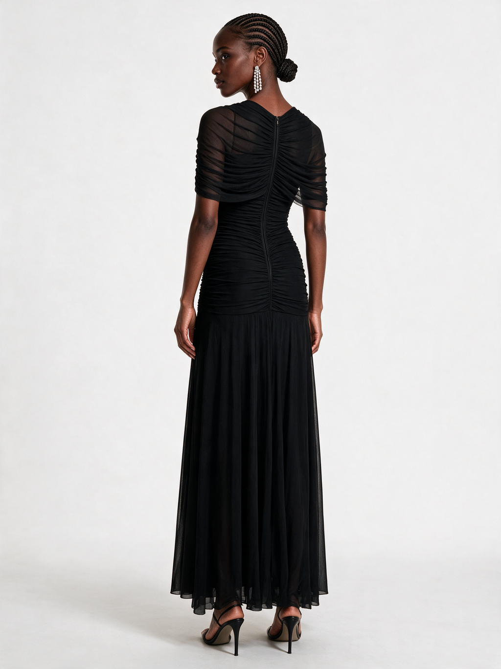 A&A Elowen Mesh Ruched Maxi Dress