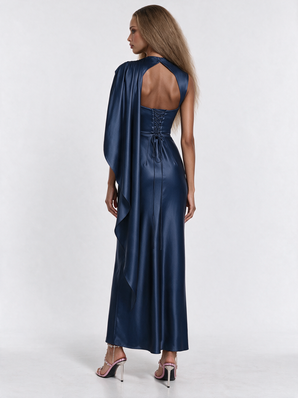 A&A Isolde Satin Mermaid Mock Neck Maxi Gown Dress