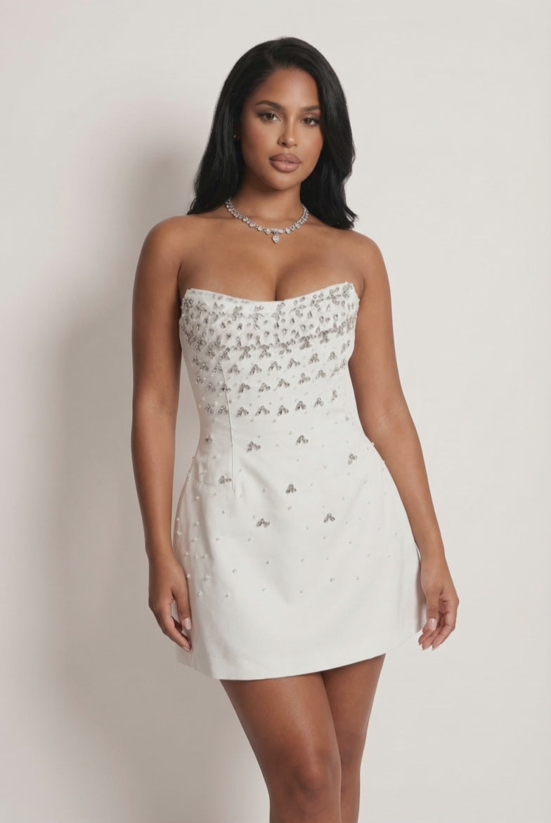 A&A Luxe White Crystal Embellished Dress