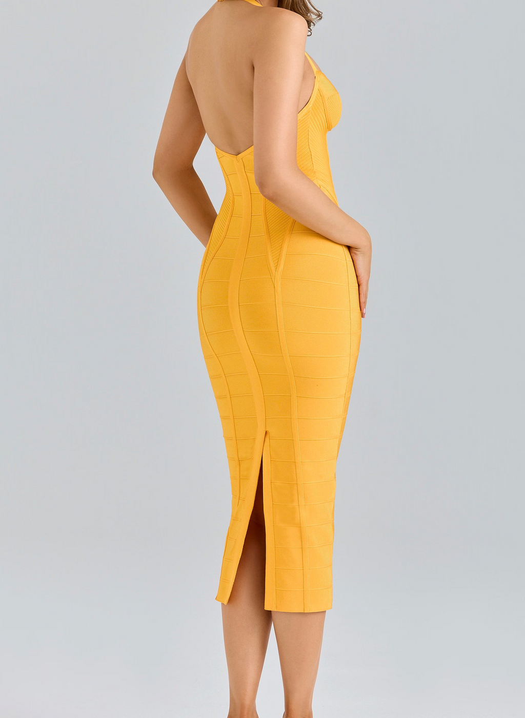 A&A Mirage Halter Backless Sexy Midi Bandage Bodycon Dress